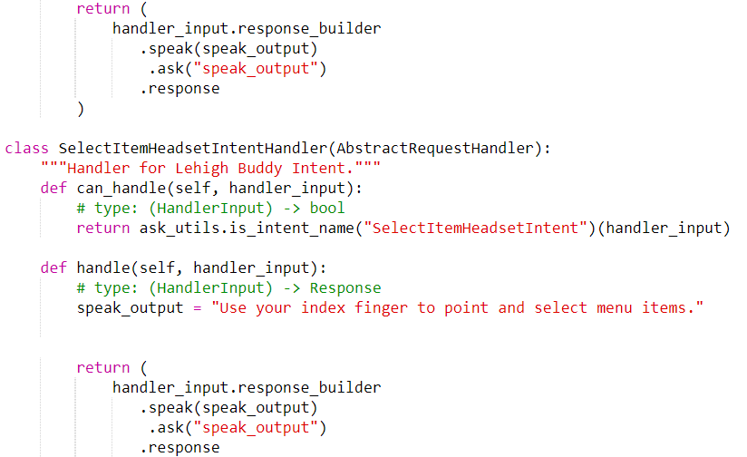 A snippet of python used to code ALEXA